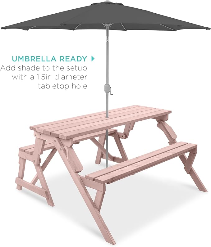 Best Choice Products 2-in-1 Transforming Interchangeable Outdoor Wooden Picnic Table Garden Bench for Backyard, Porch - Photo 5