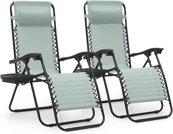 MoNiBloom Zero Gravity Chairs Set of 2 Outdoor Folding Patio Lounge Chairs for Outside Reclining Lawn Chairs Recliner Beach Chairs for Adults, Sage Green