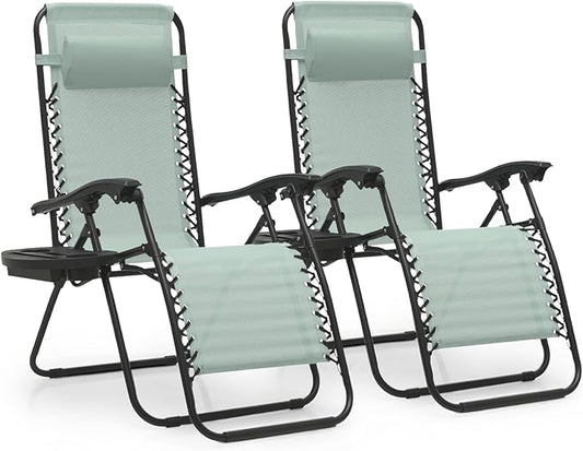 MoNiBloom Zero Gravity Chairs Set of 2 Outdoor Folding Patio Lounge Chairs for Outside Reclining Lawn Chairs Recliner Beach Chairs for Adults, Sage Green