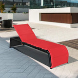 COSTWAY Patio Rattan Lounge Chair, Cushioned Chaise Recliner Chair with Adjustable Back, Garden Backyard Poolside (Red) - Photo 4