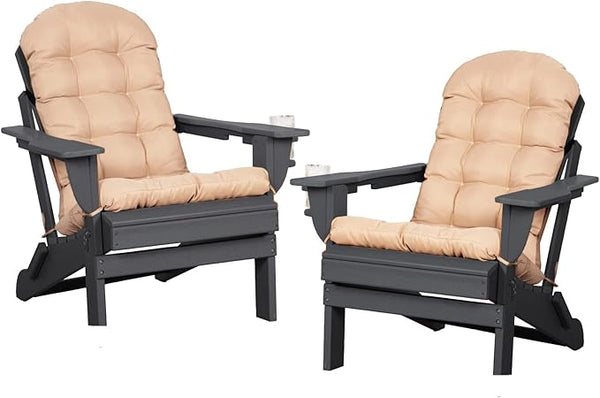 Adirondack Chairs Set of 2 with Cushions & Cup Holders, HDPE Weather Resistant Folding Adirondack Chair for Adults - Photo 1