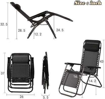 Heavy Duty Zero Gravity Lounge Chair - 350lbs Patio Recliner Pillow & Cup Holder, Adjustable Folding Outdoor Chaise for Pool, Beach, Deck (Black)