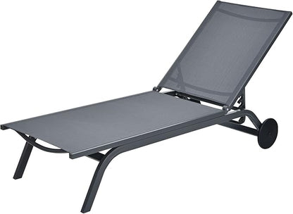 Tangkula Outdoor Aluminum Chaise Lounge, Patio Lounge Recliner Chair w/6 Adjustable Backrest, Reclining Chaise Chair with Wheels for Beach, Yard, Balcony, Poolside (1, Gray)