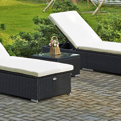 DIMAR GARDEN Outdoor Coffee Table Wicker Patio Side Table with Glass Top,19.7in Black