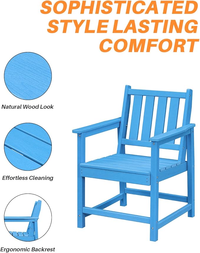 Patio Dining Chair Set of 2, HDPE Outdoor Dining Chair, Ergonomic HDPE Dining Chairs with Deep Seating - Photo 9