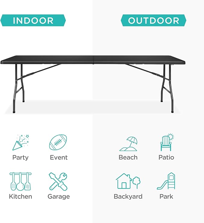 Best Choice Products 8ft Plastic Folding Table, Indoor Outdoor Heavy Duty Portable w/Handle, Lock for Picnic, Party - Photo 4