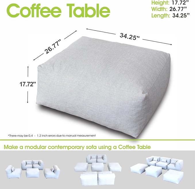 Patio Ottoman, Outdoor Coffee Table Bean Bag Chair, Daybed Sofa Comfy Couch, Modular Patio Sectional Sofa - Photo 2