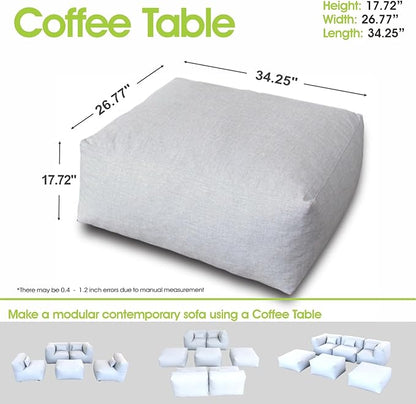 Patio Ottoman, Outdoor Coffee Table Bean Bag Chair, Daybed Sofa Comfy Couch, Modular Patio Sectional Sofa, Water-Resistant Olefin Fabric, High-Density Foam Filled, Comfy Lounge Seat, Light Gray