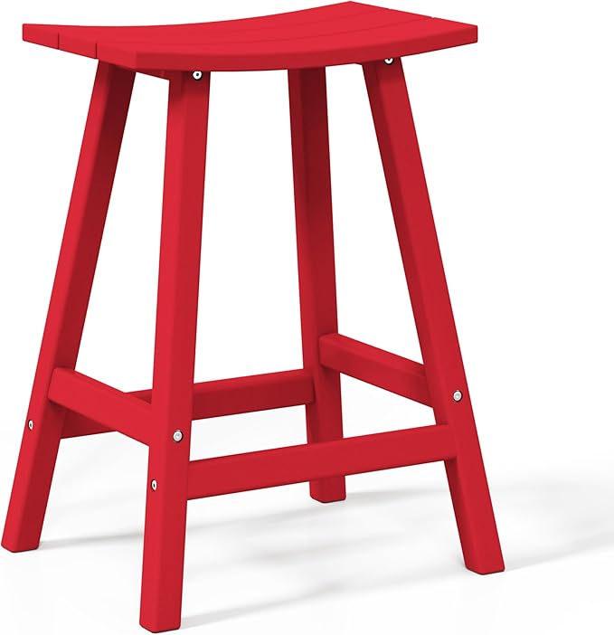 WestinTrends Malibu 24 Inch Outdoor Bar Stools, All Weather Resistant Poly Lumber Adirondack Counter Height Stools, Red