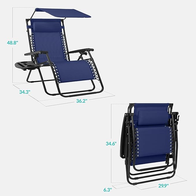 Best Choice Products 30” Wide Folding Zero Gravity Outdoor Recliner Patio Lounge Chair w/Adjustable Canopy Shade - Photo 2
