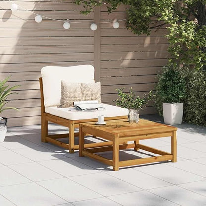 Acacia Outdoor Sectional 28.7" Modular Couch, Oil Brown Frame, Cream Cushions, Slatted Drainage, Single Seat for Patio Balcony