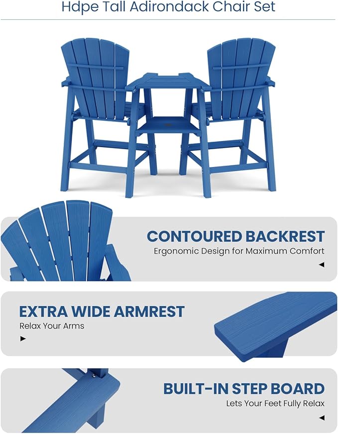 Ciokea Tall Adirondack Chairs Set of 2, HDPE Outdoor High Back Adirondack Chair with Double Connecting Tray - Photo 6