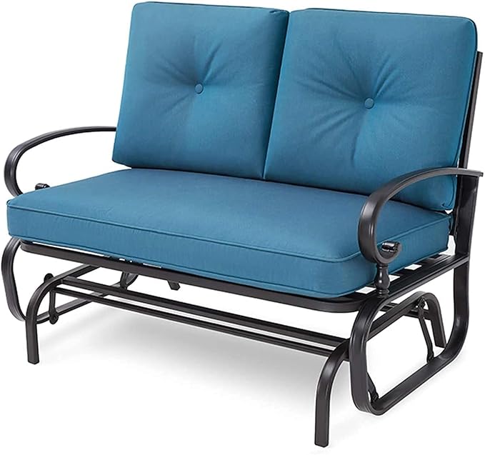 Patio Bench, Porch Glider Outdoor Swing Glider Rocking Loveseat, Steel Frame Chair with Thick Cushion (Peacock Blue) - Photo 1