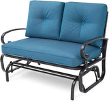 Patio Bench, Porch Glider Outdoor Swing Glider Rocking Loveseat, Steel Frame Chair with Thick Cushion (Peacock Blue) - Photo 1