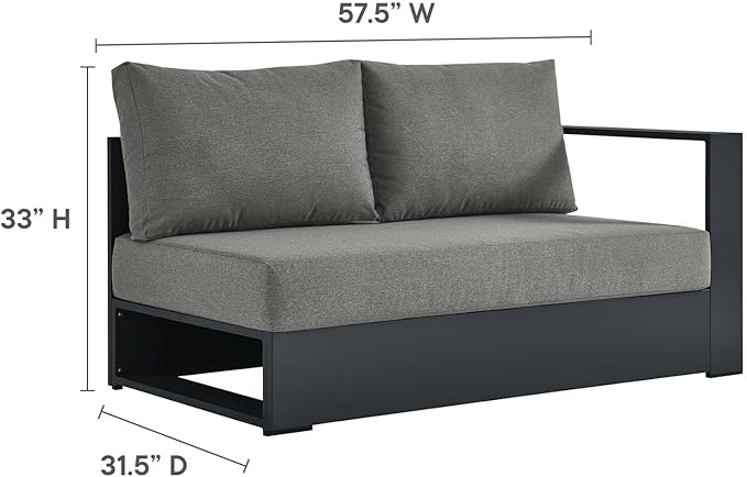 Modway Tahoe Aluminum 3-Piece Outdoor Patio Furniture Gray Charcoal - Photo 7