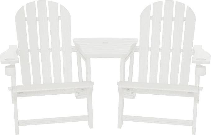 WestinTrends Azura Outdoor HDPE Adirondack Chairs with Connecting Table Tray (Set of 2), White