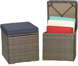 MEDIMALL Patio Wicker Ottoman Set of 2, Multipurpose Outdoor Footstool w/Removable Cushions, Rattan Side Table w/Storage - Photo 1