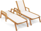 Tangkula Outdoor Wood Chaise Lounge Chair, Patio Sun Lounger with Adjustable Back - Photo 1