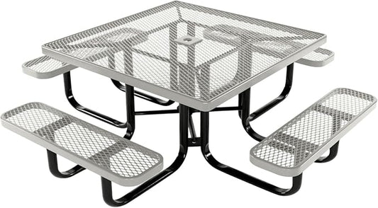 COATEDOUTDOORFURNITURE Heavy-Duty Portable Outdoor Kids Table with Umbrella Hole, Expanded Metal Kids Picnic Table, Commercial-Grade, Made in America (46 in, Square, Childrens, Gray)