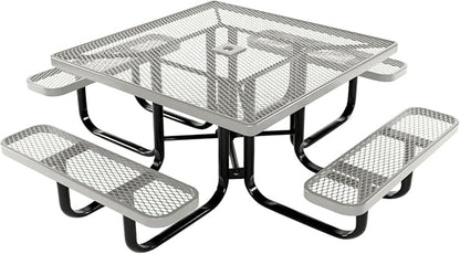 COATEDOUTDOORFURNITURE Heavy-Duty Portable Outdoor Kids Table with Umbrella Hole, Expanded Metal Kids Picnic Table, Commercial-Grade, Made in America (46 in, Square, Childrens, Textured Grey)