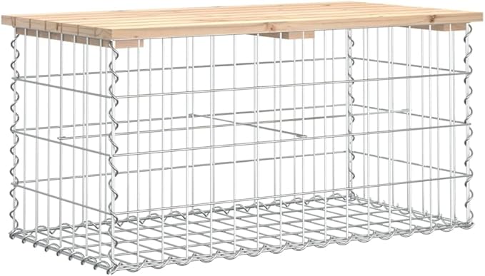 Solid Pine Wood Gabion Garden Bench Outdoor Patio Bench Compact Brown Rustic Furniture for Balcony Garden Terrace
