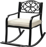Metal Rocking Chair with Cushion, Outdoor Rocking Bench Wrought Iron Patio Rocking Chair with Footrest for Outside - Photo 1