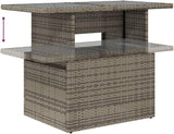 Outdoor Patio Table Grey Synthetic Rattan Rectangular Adjustable Height Tempered Glass Top for Garden Balcony Terrace - Photo 8