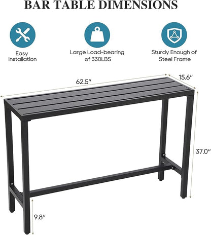 Outdoor Bar Table, Patio Console Pub Height Table with Powder Coated Steel Frame, Weather Resistant Waterproof Top for Hot Tub, Balcony, Garden, Yard, Poolside