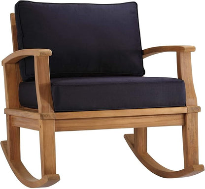 Modway Marina Outdoor Patio Teak Rocking Chair in Natural Navy