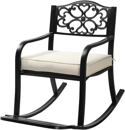 Outdoor Rocking Chair with Footrest, Rocking Bench Thick Cushion, Single Sofa Reading Accent Chairs Leisure Rocker Armchair for Front Porch, Garden, Backyard, Mecedora para Adultos (Black)