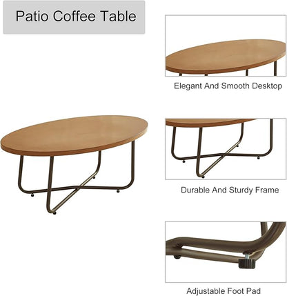 LOKATSE HOME Outdoor 2 Pcs Patio Loveseat Wood with Coffee Table Bistro Cushioned Outside Bench Wicker for Garden Poolside Balcony, Khaki