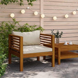Cream White Acacia Wood Garden Chair 27.2x28.7x24.6 in with Oiled Finish and Outdoor Cushion Compact Patio Seating for - Photo 2
