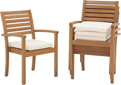 OC Orange-Casual Stackable Patio Dining Chairs Set of 4, Outdoor Acacia Wooden Chairs w/Armrest & Removeable Fabric Cushion, for Porch, Backyard, Garden, Indoor, Beige