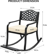 Outdoor Metal Rocking Chair with Cushion, Patio Rocking Bench for Garden, Porch, Balcony, Rocker for Outside Lawn - Photo 2