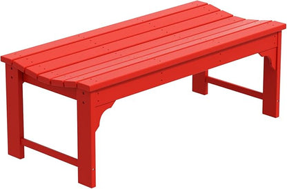 WO Home Furniture Outdoor 46" Backless HDPE Adirondack Bench, Poly Lumber Seat for Patio, Backyard, Balcony, All Weather Resistant with UV Protection, Red