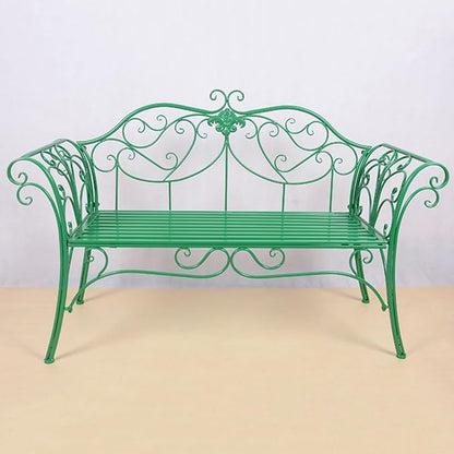 Elegant Green Metal Garden Bench, Outdoor Patio Seat with Exquisite Carvings for Lawn, Park, Yard - European Style Durable & Stylish Furniture