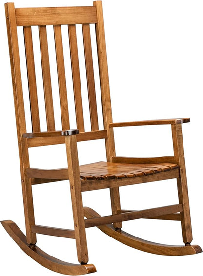Wooden Rocking Chair Rocker Outdoor Porch Lounge Chair with High Back and Armrest,All Weather Leisure Chair for Backyard,Garden, Balcony,250 lbs Support,Mecedora De Exterior,Original Color 1 Pcs