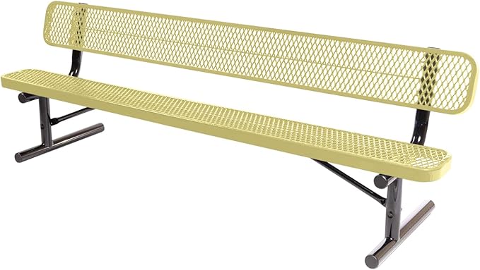 COATEDOUTDOORFURNITURE Heavy-Duty Portable Outdoor Bench Thermoplastic Coated, Expanded Metal, Commercial-Grade Seating, Made in America (Portable with Back, 8 Ft, Textured Sandstone)