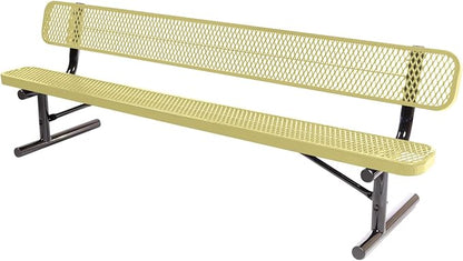 COATEDOUTDOORFURNITURE Heavy-Duty Portable Outdoor Bench Thermoplastic Coated, Expanded Metal, Commercial-Grade Seating, Made in America (Portable with Back, 8 Ft, Textured Sandstone)