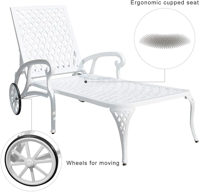 KEIKI Chaise Lounge Chair Outdoor, Aluminium Cast Patio Chaise Lounge with Adjustable Backrest and Moveable Wheels - Photo 2