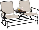 Giantex Patio Bench Glider Chair with Metal Frame, Center Tempered Glass Table - Photo 1