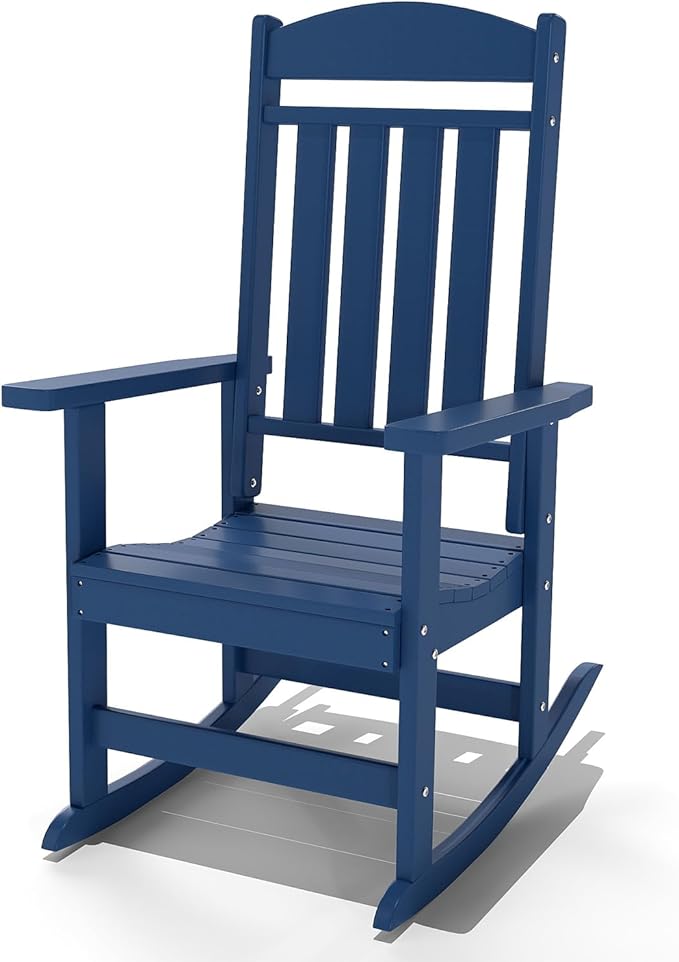 Outdoor Rocking Chairs, Oversized High Back Patio Rocking Chairs, All Weather Porch Rocking Chairs for Outside. Navy Blue