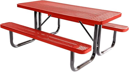 COATEDOUTDOORFURNITURE Heavy-Duty Portable Outdoor Picnic Table, Thermoplastic Coated Expanded Metal Commercial-Grade Patio Dining Furniture Made in America (6ft Rectangular, Red)