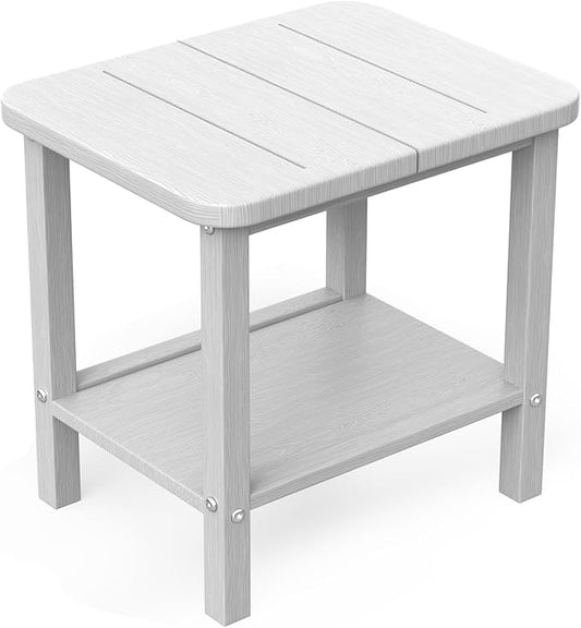 Patio Side Table, Outdoor HDPE Adirondack End Table for Patio, Backyard,Outdoor Side Table for Garden, Pool, Lawn,White