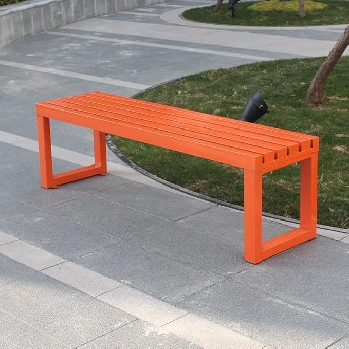 Weatherproof Metal Dining Bench, Outdoor Bench Backless Patio Bench 2-Person Farmhouse Bench Garden Bench for Kitchen, Living Room, Entryway(Orange,59in)