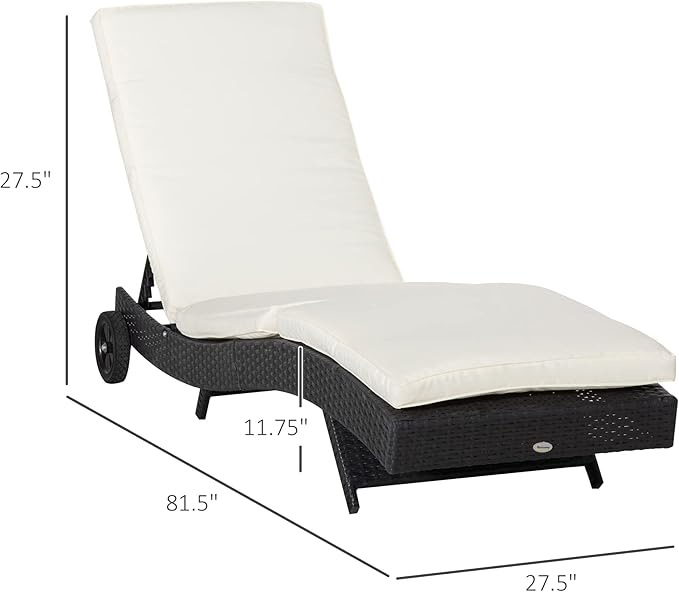 Outsunny Wicker Chaise Lounge Chair Outdoor PE Rattan Cushioned Patio Sun Lounger with 5-Level Adjustable Backrest & - Photo 3