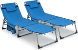 Tangkula Beach Lounge Chair, Outdoor Folding Tanning Chair with Face/Arm Hole, 2 Carry Handle, Pillow - Photo 1