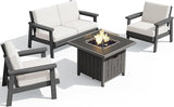 SERWALL Patio Furniture Set with 33” Fire Pit Table, HDPE Outdoor Sectional Sofa Set with Thickened Cushions - Photo 1