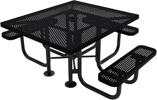 COATEDOUTDOORFURNITURE Coated Outdoor Furniture Heavy-Duty Portable ADA-Compliant Outdoor Picnic Table with Umbrella Hole, Punched Steel Patio Dining Furniture Made in America (46" Square Top, Black)