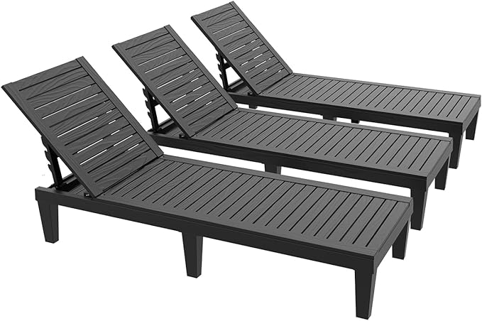 3 Patio Lounge Chair,Resin Outdoor Chaise Lounge with Waterproof Design & Lightweight Frame,Premium Outdoor Lounge Chairs for Backyard, Poolside, Garden
